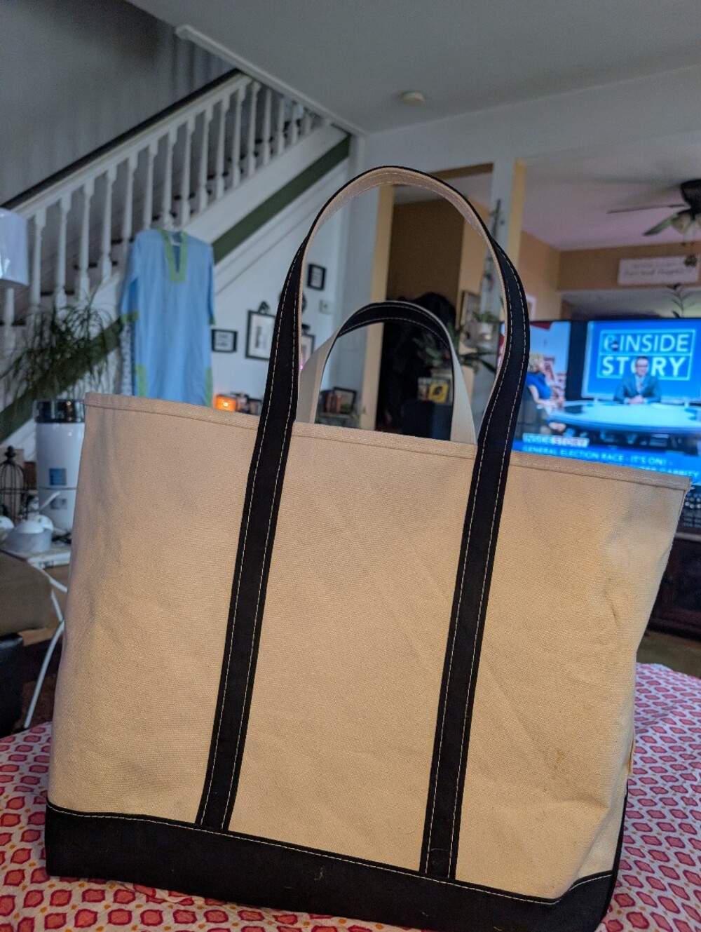 Vintage L L Bean Boat And Tote Bag Black Natural Canvas XL Huge Made In USA